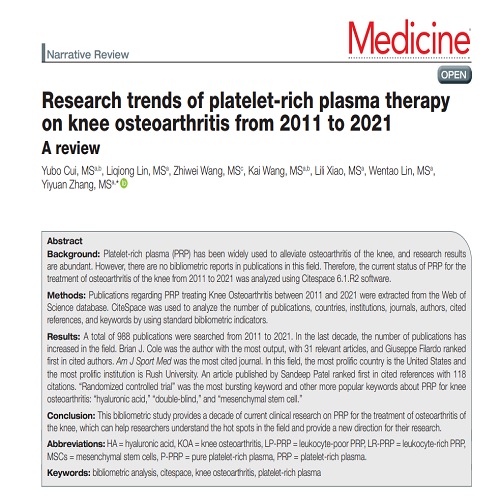 مروری بر یک دهه تحقیقات بین المللی پی.آر.پی در درمان استئوآرتریت زانو از 2011 تا 2021